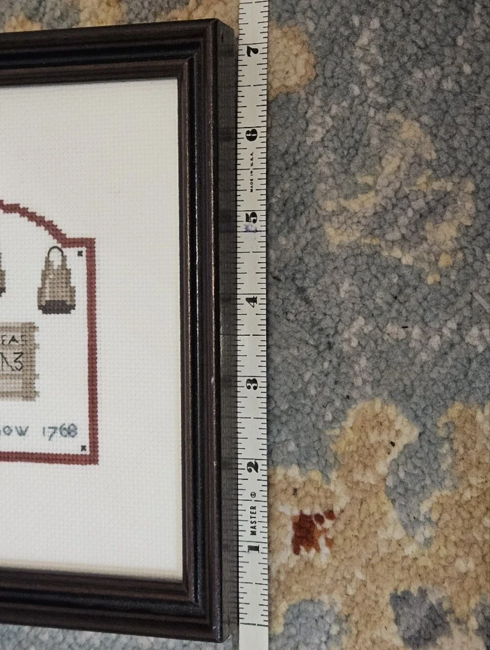 Framed Cross-Stitch Art Pair in Brown Frames - Neutral Tones